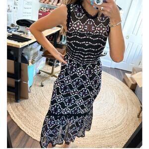 Sandro Paris Inaya Black Purple Lace Embroidered Sleeveless Midi Dress 2